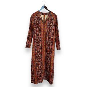 Vintage Bohemian Carpet Tapestry Long Sleeve Zippered Maxi Dress